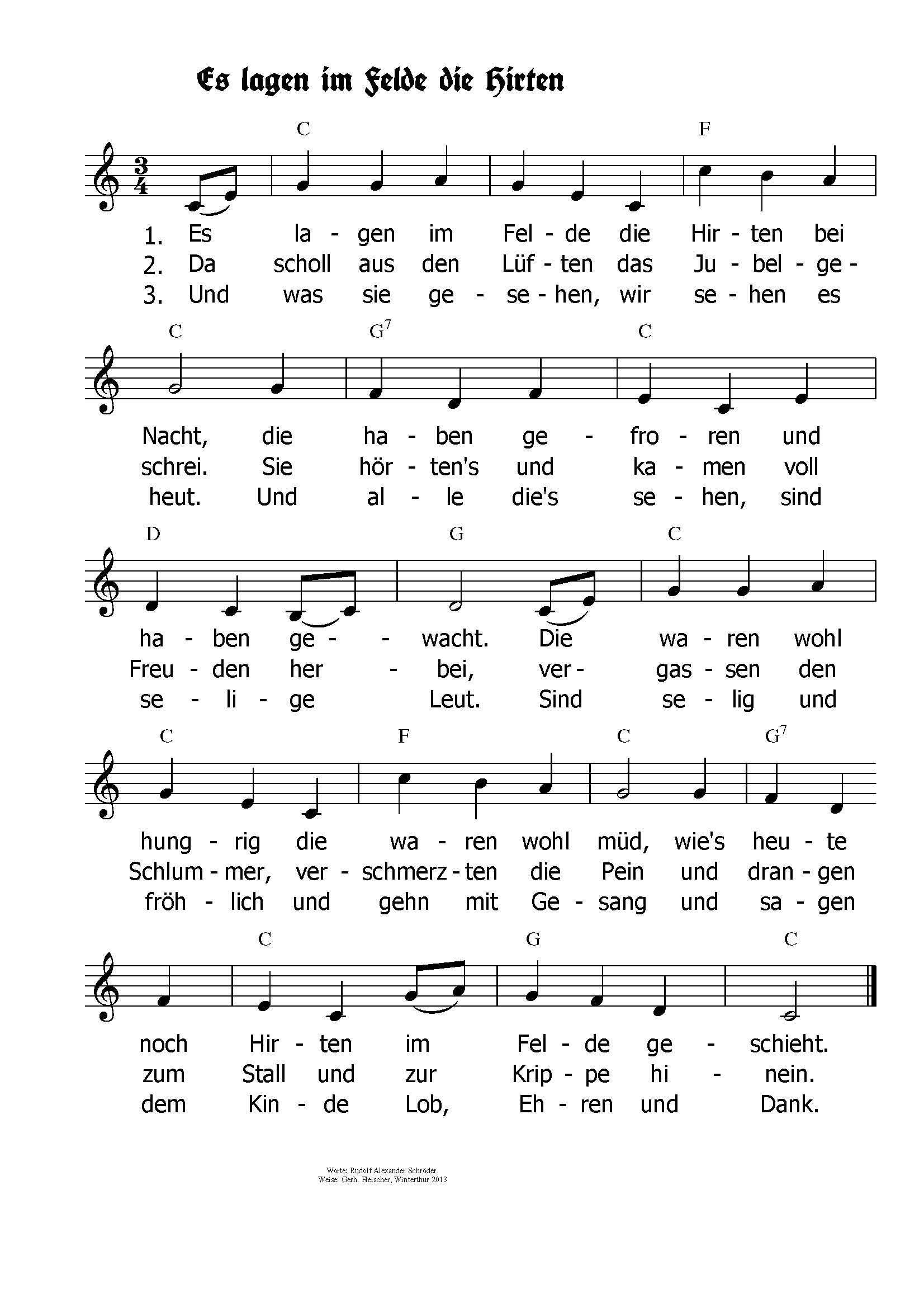 Gerhard Fleischer, Es lagen im Felde die Hirten - Liedblatt + Orgel-sätze_Seite_1.png